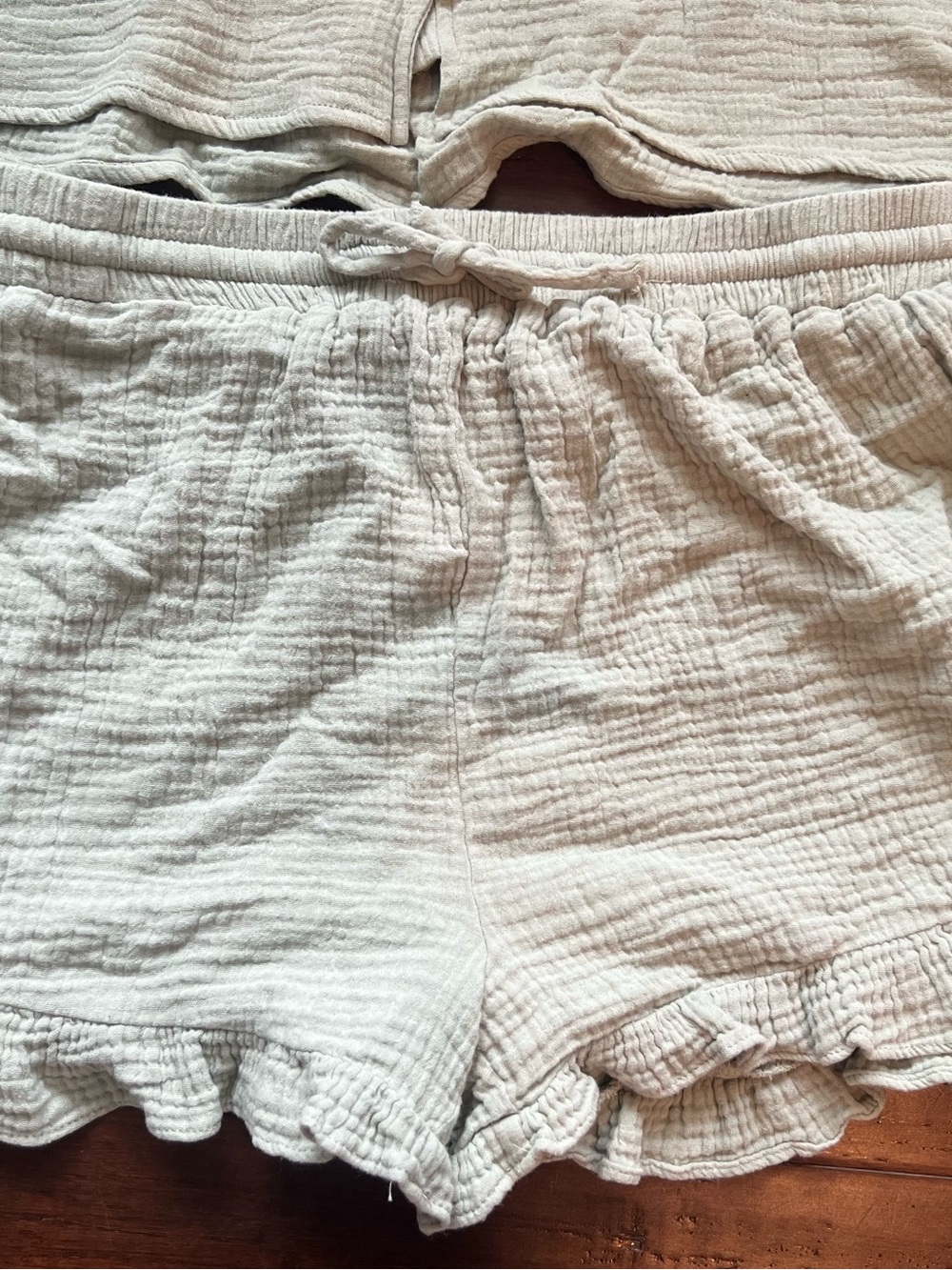 Women's Cotton Gauze Set — Soft Sage Button Tank & Ruffle Shorts - Picture 3 of 3